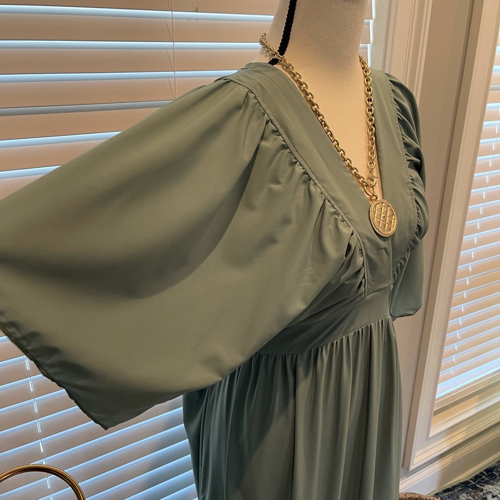 Maxi dress casual mid sleeves pleated ruffle BoHo dress - Picture 9 of 16